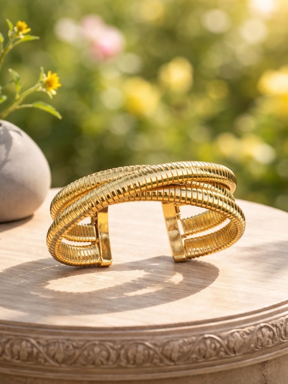 Elegant Gold-Tone Wrapped Cuff Bracelet - Women's Jewelry